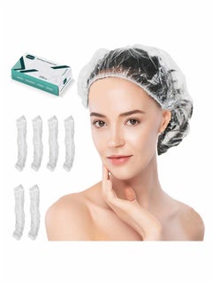 اشتري Disposable Shower Caps 100PCS Waterproof Plastic Shower Cap for Bath Hair Treatment Conditioning In Home Hotel Travel في الامارات