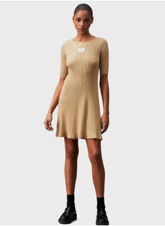 Buy Ribbed Logo Detail Dress in UAE