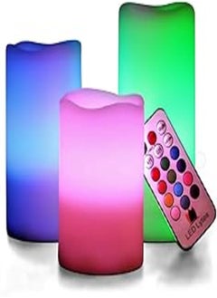 Buy LED Multi Colored Flameless Candles Battery Operated, 3 Round Ivory Wax with Multi-Function Timer Remote Control, Flickering Flame Candle Set for Wedding Day Gifts and Teen Decor by LED Lytes in Egypt