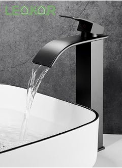 Buy Tall Waterfall Bathroom Sink Taps Single Lever Handle Countertop Washbasin Faucet Anti-Rust and Anti-Wear Sink Faucets Matt Black in Saudi Arabia