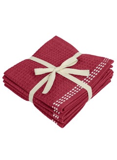 Buy 4-Piece Waffle Pattern Square Shaped Cotton Kitchen Towel Red and White 31 x 31 cm 10678.4DC.11 in Saudi Arabia