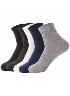 Buy 5 Pairs Men Cotton Crew Socks Breathable Sweat Absorbing Solid Color Unisex Casual Mid-Calf Socks in UAE