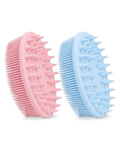 اشتري 2 In 1 Bath and Shampoo Brush, Shower Silicone Body Scrub, Exfoliating Body Brush, High Quality Silicone Loofah, Scalp Massager, Brush, Wet and Dry, Easy to Clean (2 PCS, Blue, Pink) في الامارات