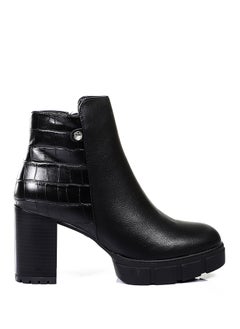 Buy Double Patterned Heeled Chunky Boots - Black in Egypt