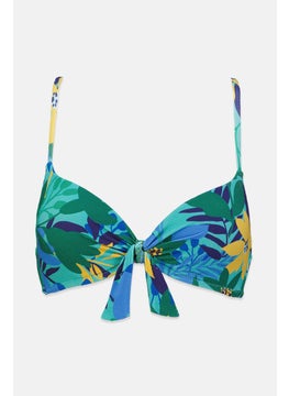 Buy Women Padded Tie Neck Floral Bikini Top, Green and Blue Combo in Saudi Arabia