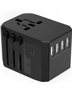 اشتري Universal Travel Adapter with 4 Ultra-Fast USB Port and 1 Ultra-Fast USB Type C Port and Power Socket Worldwide Plugs في الامارات