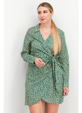 اشتري Women Floral Print Long Sleeve Casual Mini Dress, Green Combo في الامارات