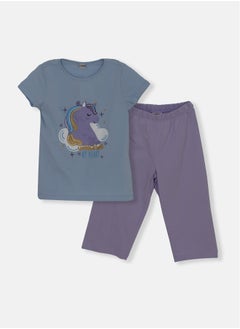 Buy Crew Neck Printed Short Sleeve Girl Pajama Set in Egypt