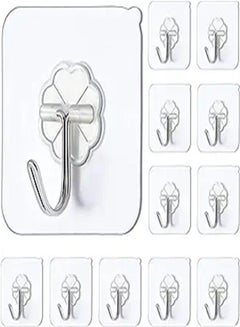Buy Goolsky Wall Hooks, 12 Pack Heavy Duty 22lb(Max) Self Adhesive Hooks, Transparent Sticky Hooks for Kitchen Bathroom Office Closet, Hanging Coat Cloth Towel Key Decorations in UAE
