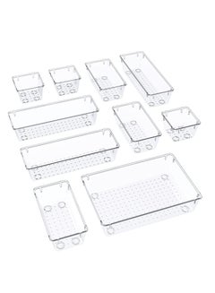 Buy 10 Pcs Drawer Organizer Set Desk Drawer Divider 4 Size Bathroom Cosmetic Makeup Trays Multipurpose Clear Plastic Storage Set for Jewelries Kitchen Gadgets and Office Accessories in UAE