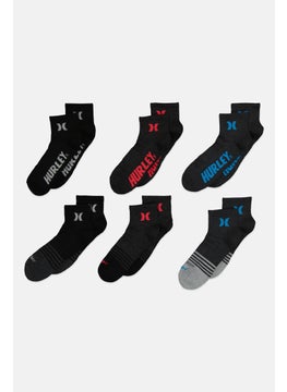 اشتري Men 6 Pairs Brand Logo Quarter Crew Socks, Black/ Grey Combo في السعودية