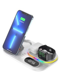 Buy 4 in 1 Wireless Charger Station with Digital Clock and Night Light 30W Fast Wireless Charging Compatible with iPhone 13 12 Pro XR X 8 Plus  iWatch Samsung Galaxy S21 S20 (White) in Saudi Arabia