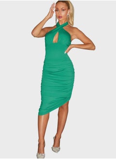 Buy Halter Neck Asymmetric Cut Out Detail Dress in Saudi Arabia