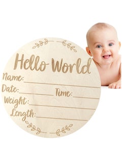 اشتري Wooden Baby Announcement Sign, Newborn Baby Announcement Sign, 5.9 Inch Hello World Newborn Welcome Sign for Baby Shower, Photo Prop, Hospital, Nursery, New Parents في السعودية