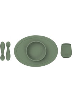 اشتري First Food Set - 100% Silicone Baby Feeding Set With Built-In Placemat, Training Cup And Spoons For First Foods + Baby Led Weaning - 4 Months+ - Olive في الامارات