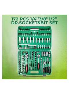 اشتري 172 Pcs Wrench Tool Set Screwdriver Bit Set Box Spanner Set 1/4 3/8 1/2 DR.Socket Bit Set Industrial Grade CrV Steel في السعودية