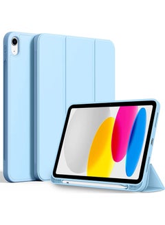 Buy Protective iPad 10th Gen 10.9 Case 2022, Slim Stand Smart Cover With Pencil Holder And Trifold Stand -Sky Blue in UAE