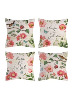 اشتري Throw Pillow Covers, Set of 4 Spring Flower Pillow Covers Linen Decorative Pillow Cases for Sofa Couch Living Room Outdoor (45 * 45 cm, Pink Flower) في السعودية