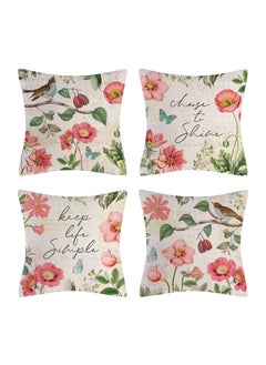 اشتري Throw Pillow Covers, Set of 4 Spring Flower Pillow Covers Linen Decorative Pillow Cases for Sofa Couch Living Room Outdoor (45 * 45 cm, Pink Flower) في السعودية