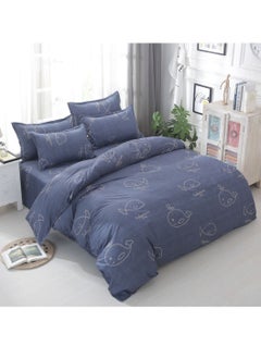 اشتري 4-Piece Cute Cartoon Animals Patterned Duvet Cover Set Cotton Blue 200x230cm في السعودية