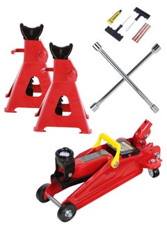 Buy 2 Ton Hydraulic Floor Jack with 3 Ton Jack Stand 4 Way Cross Car Tubeless Wheels Repair Kit  Power Wheel Wrench in Saudi Arabia