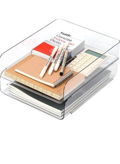 اشتري 2 Pack Stackable Paper Trays, Clear PET Desk Letter Tray Set, 2 Tier File Document Organizer Tray for A4 Paper, Magazine, Receipts, Office Supplies في الامارات