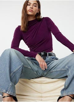 اشتري Plum Gathered Square Neck Fitted Stretchy Knitted Blouse TWOSS24BZ00487 في مصر