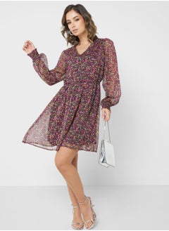 Buy V-Neck Printed Dress in UAE