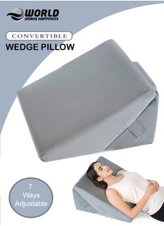 Buy Premium Adjustable Memory Foam Wedge Pillow with Breathable Cover, 7 Incline Positions for Acid Reflux, GERD, Heartburn, Back & Knee Pain Relief, and Post-Surgical Recovery, Grey in UAE