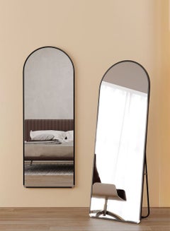 Buy Modern Full Length Mirror Standing Hanging or Leaning Against Wall Floor Mirror Dressing Mirror Wall-Mounted Mirror Aluminum Alloy Thin Frame Black 60x165cm Oval Top Rounded Corner in UAE