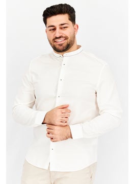 Buy Men Regular Fit Textured Long Sleeve Casual Shirt, White in UAE