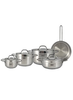 Buy 9-Piece Alfa Cookware Set - 18/10 Cr-Ni Stainless Steel - 3 Deep Pots - 1 Low Pot - 1 Frypan in UAE