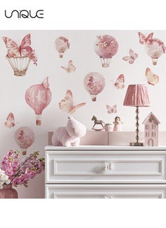 اشتري Cartoon Pink Hot Air Balloon Butterfly Wall Stickers, Butterfly & Hot Air Balloon Wall Stickers, DIY Movable Large Art Decoration, Peel & Paste, Fit for Kids, Baby Boys, Girls, Playroom Bedroom Deco في الامارات