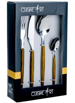 اشتري Vesper 19-Piece Cutlery Set - Elegant Wooden Stainless Steel Flatware في الامارات