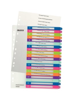 Buy Leitz 1-20 Index, A4, Pc Printable, Heavy Duty Plastic, Extra Wide, White/Multi-Coloured, Wow Range, 12450000 in UAE