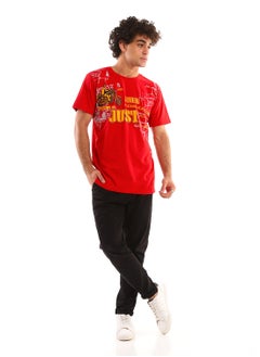 Buy Half Sleeves Cotton Round Neck T-Shirt - Red in Egypt