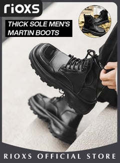 اشتري Men's Fall Winter Fashion Casual Ankle Boots Waterproof Leather Boots for Man 8-Eye Lace Up Mid-high Heel Boots With Comfortable Soles في الامارات
