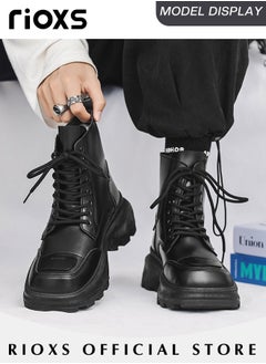 اشتري Men's Fall Winter Fashion Casual Ankle Boots Waterproof Leather Boots for Man 8-Eye Lace Up Mid-high Heel Boots With Comfortable Soles في الامارات