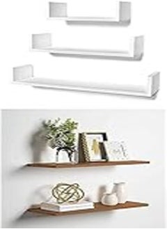 Buy STOREMIC U-Shaped Floating Mounted Shelves for Wall 50cm, 35cm, 25cm, Easy to Install White, Pack of 3 + Home gallery floating shelf 80x20 brown in Egypt