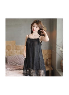 Buy Lace Sling Pajamas Nightdress Set Black in UAE