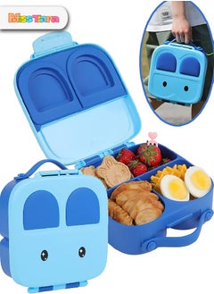 Buy Bento Lunch Box w/ Handle Portable Toddler Lunch Box, Travel To-Go Food Container 4 Compartments Meal Prep Removable Divider (Blue） in UAE