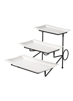 Buy Shallow Porcelain 3-Tier Serving Plate with Black Stand Rack - 23cm + 28cm + 33cm in UAE