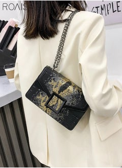 Buy Retro Snakeskin Print Chain Shoulder Bag Chic Unique Flap PU Leather Square/Crossbody/Messenger Bag for Women/Ladies/Girl Friend Gift Shopping Work Dating Black in UAE