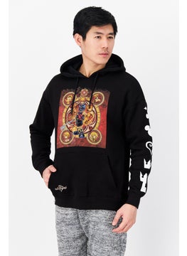 اشتري Men Hood With Drawstring Printed Long Sleeve Sweatshirts, Black في الامارات