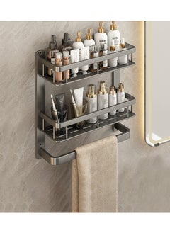 Buy 2-Tier Bathroom Floating Shelf Shower Storage Rack Brush Holder No-Drilling Wall Mounted Bathroom Organizer Storage Organizer Shelf WithTowel Bars for Bathroom and Kitchen in Saudi Arabia