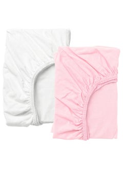 Buy Fitted Sheet For Cot White And Pink 60X120 Cm in Saudi Arabia