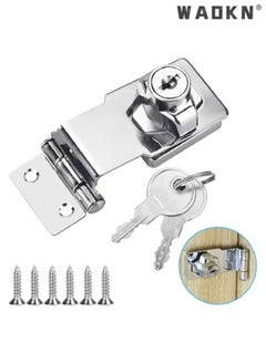 Buy 90 Degree Small Strap and U-pin  Metal lock Buckle, 3-inch Hole Free Security Lock Buckle, Wooden Door Lock Head, Old-Fashioned Buckle Lock with Padlock, Key, Cabinet, Drawer Door Screw, Shed Lock in UAE