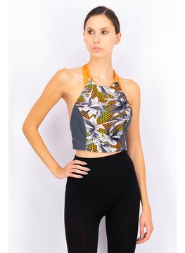 Buy Women Graphic Print Bikini Top, Grey and Black and Orange in Saudi Arabia