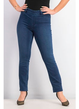 Buy Women Regular Fit Plain Straight Leg Pants, Blue in UAE