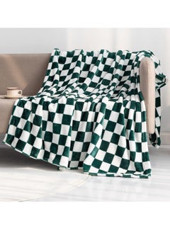 Buy Checkered Flannel Throw Blanket, Soft and Luxurious, 150 x 130 cm, Cozy Blanket for Couch, Bed, Sofa, All-Season Warmth, Green in UAE